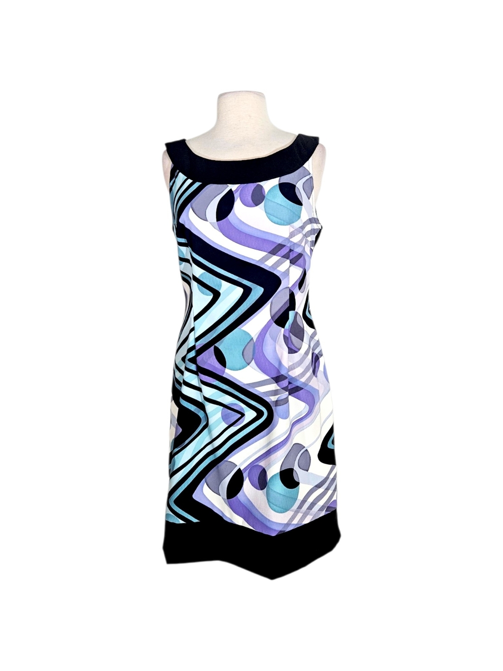 Dressbarn Purple & Blue Swirl Pattern Mod Dress
